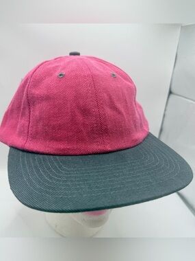 Vtg 90s Nissin Cap Blank Two Tone Hat Maroon Red Black Unstructured Baseball Cap